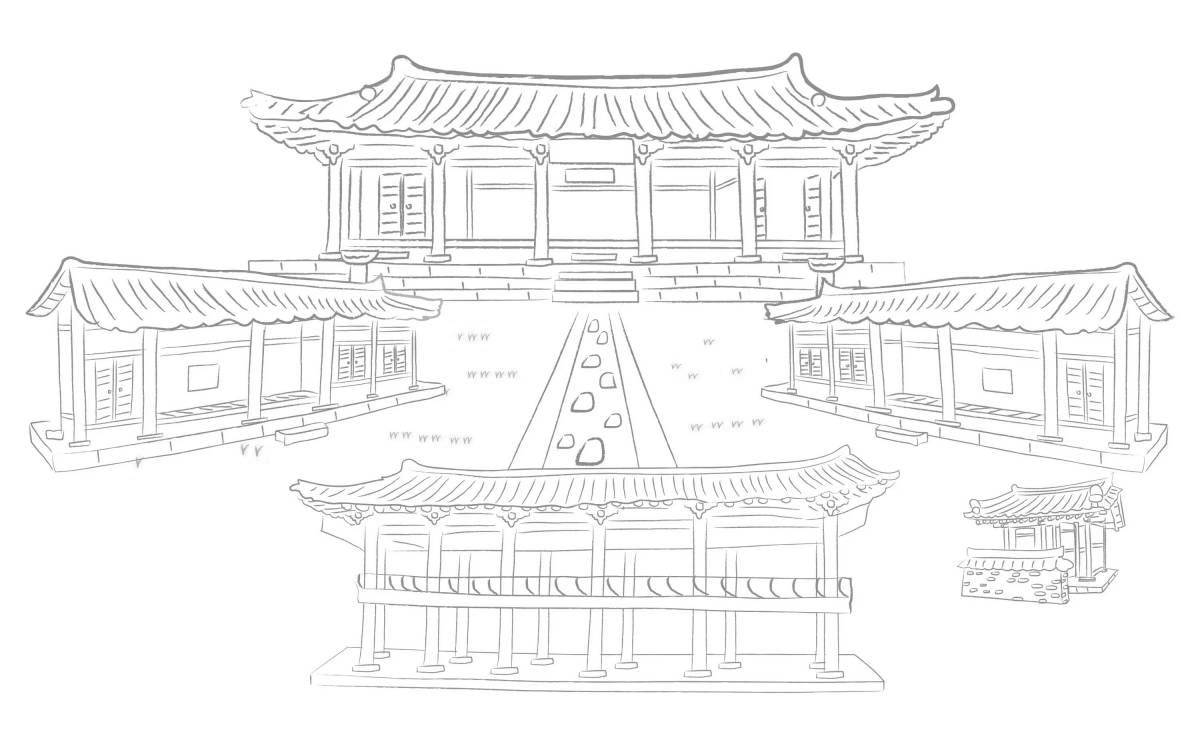Coloring book elegant chinese house