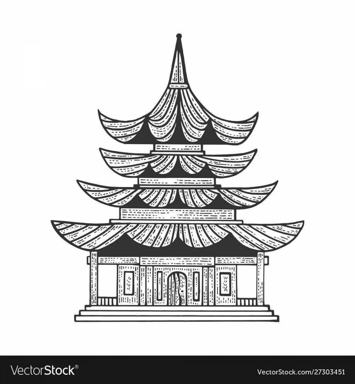 Замысловатый китайский домик-раскраска