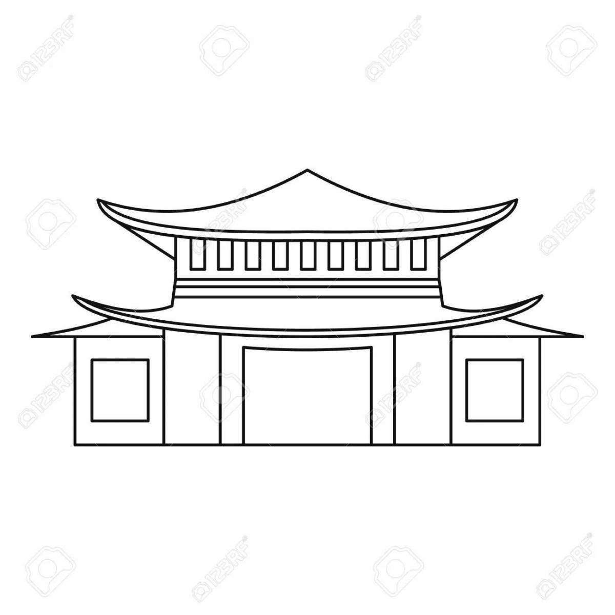 Coloring book decorated Chinese house