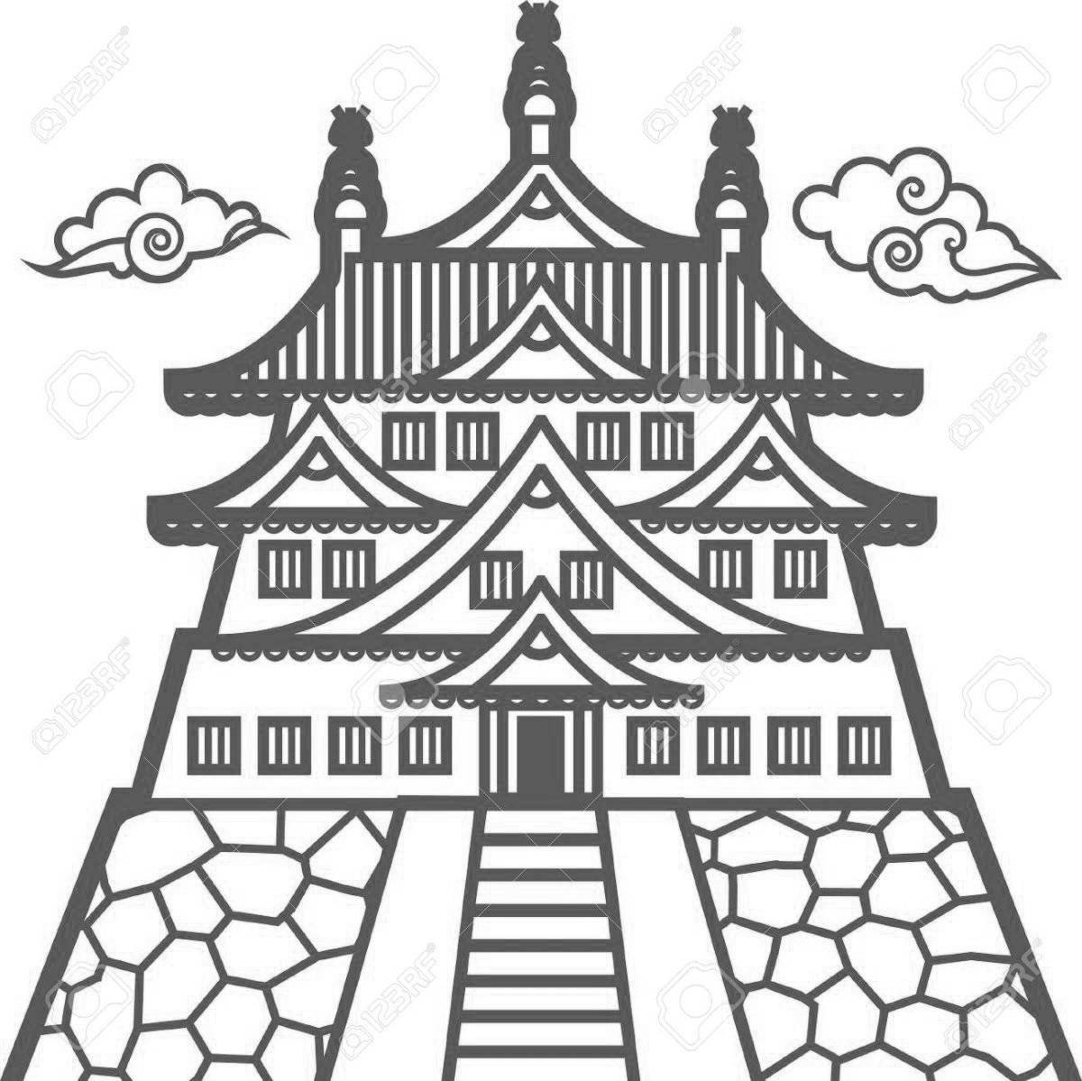 Coloring page stylish chinese house