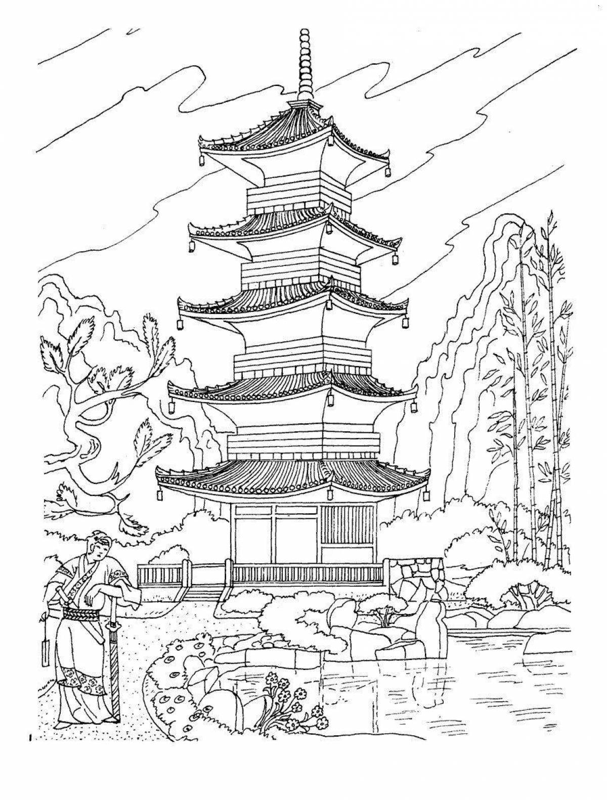 Coloring book unique chinese house
