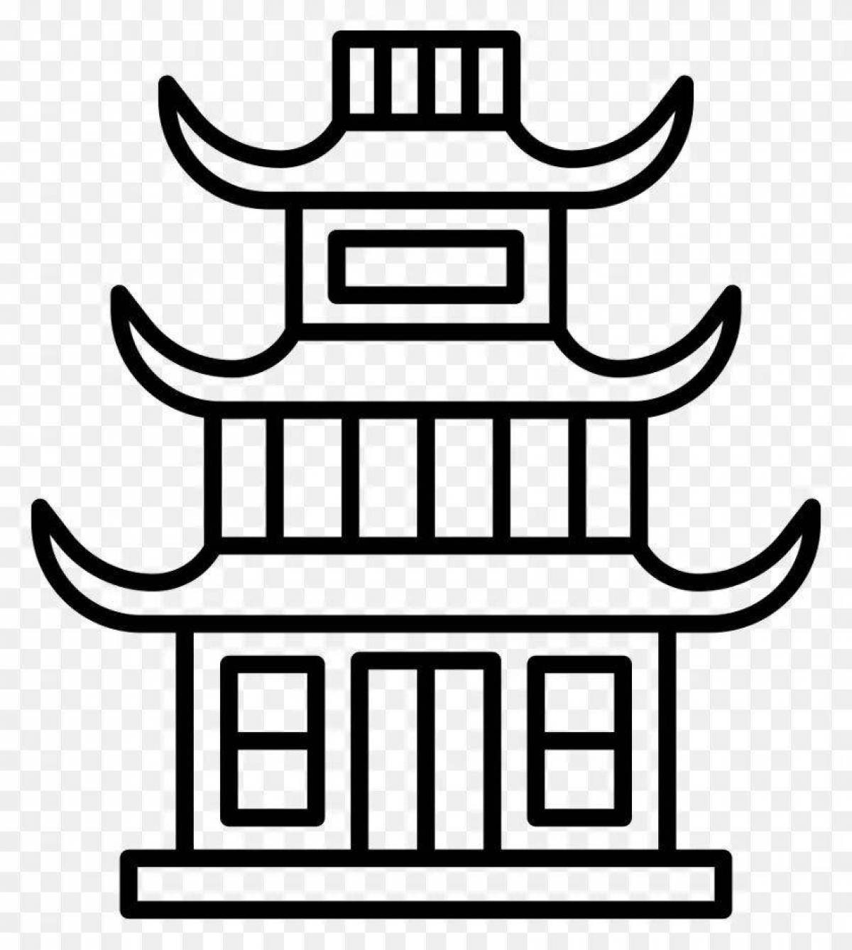 Fancy Chinese house coloring page