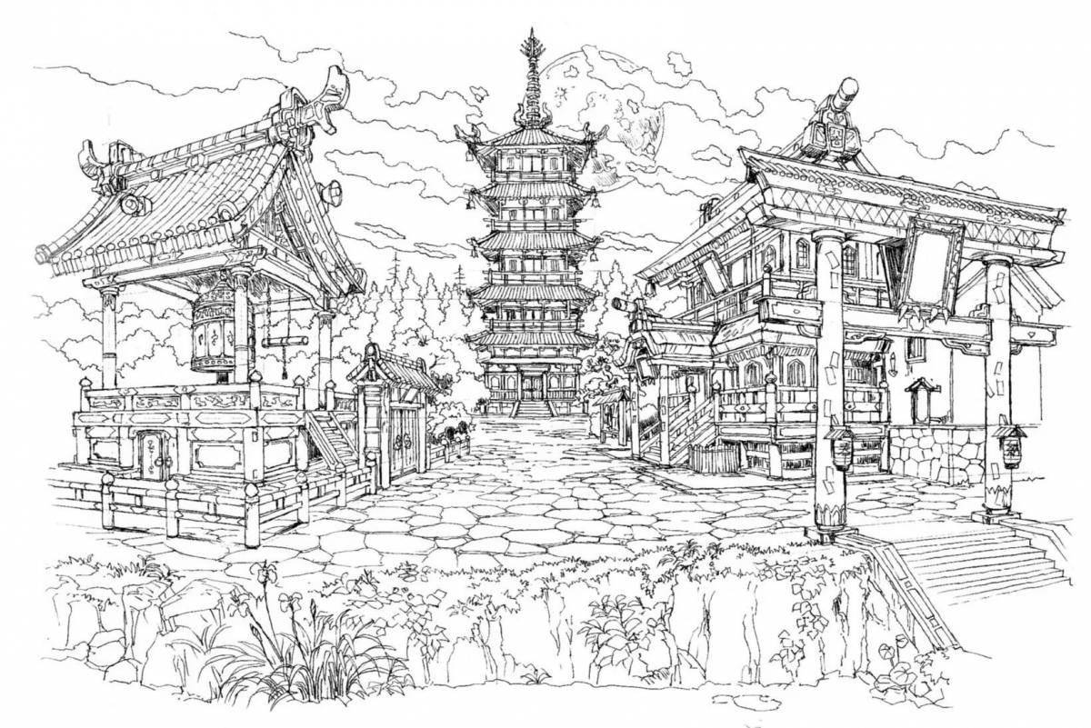 Раскраска традиционный китайский дом