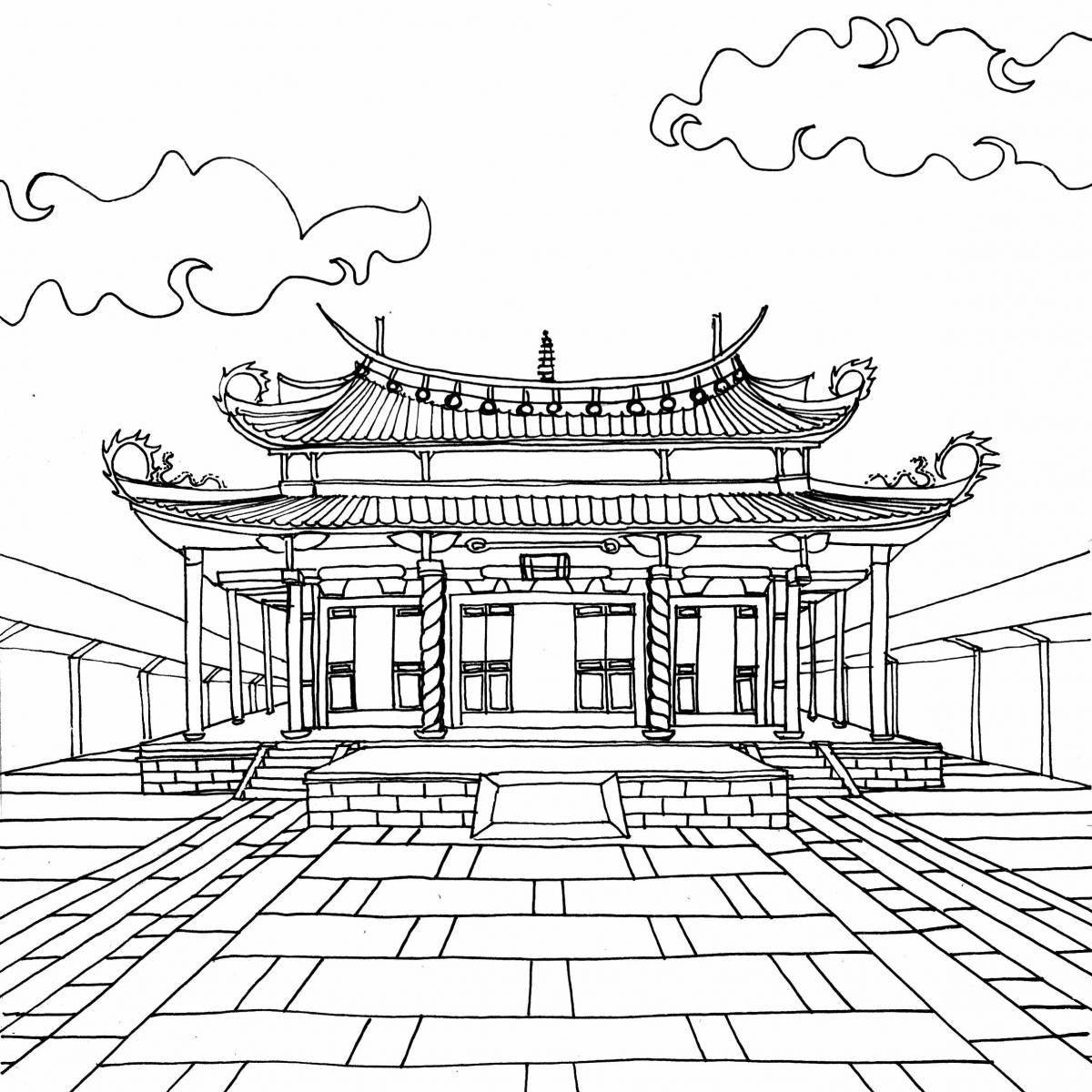 Coloring page timeless chinese house