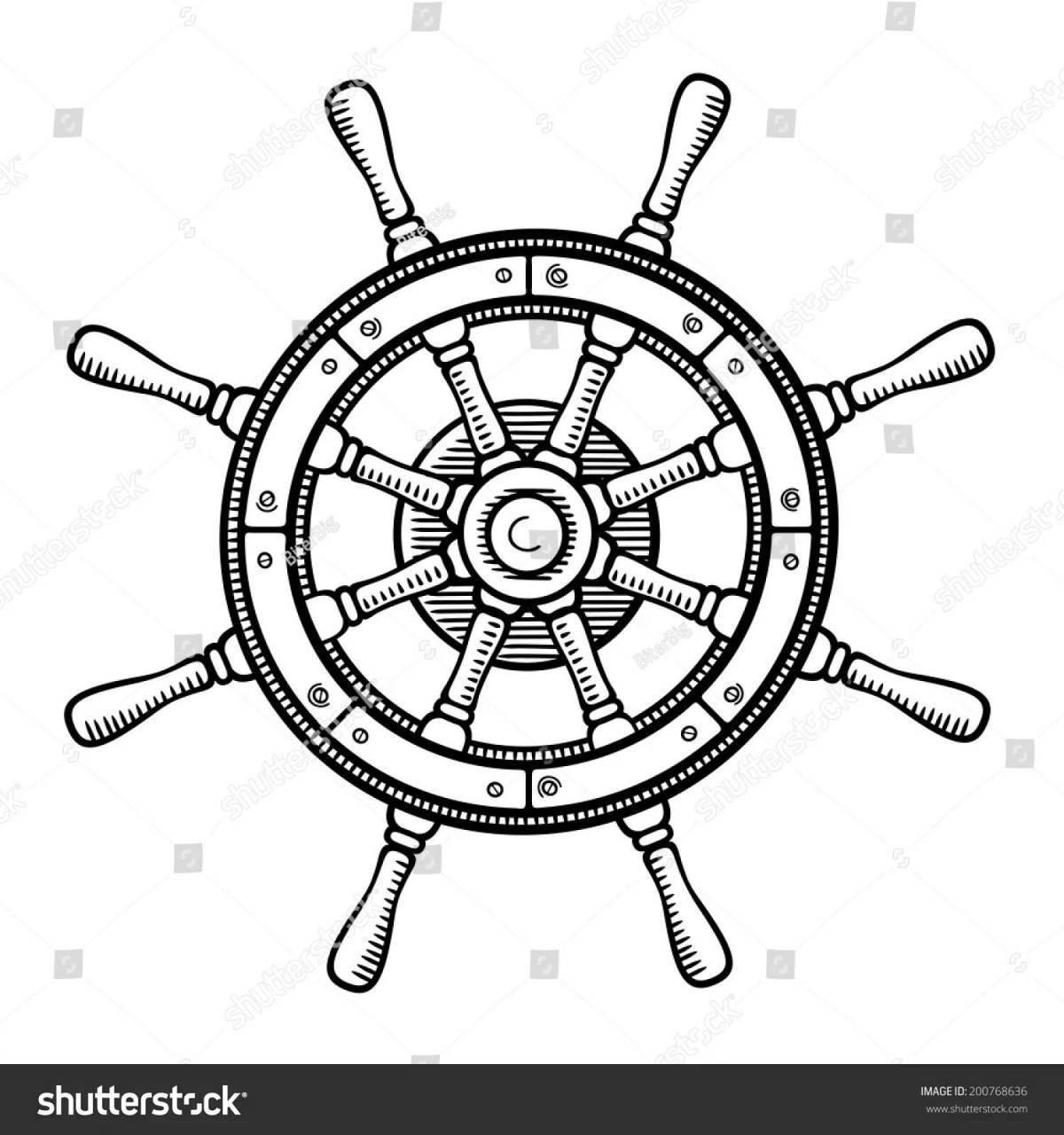 Штурвал корабля черно белый
