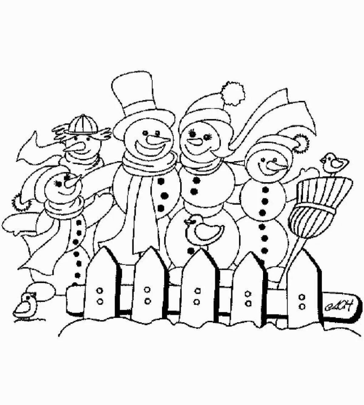 Праздничная страница семьи снеговиков