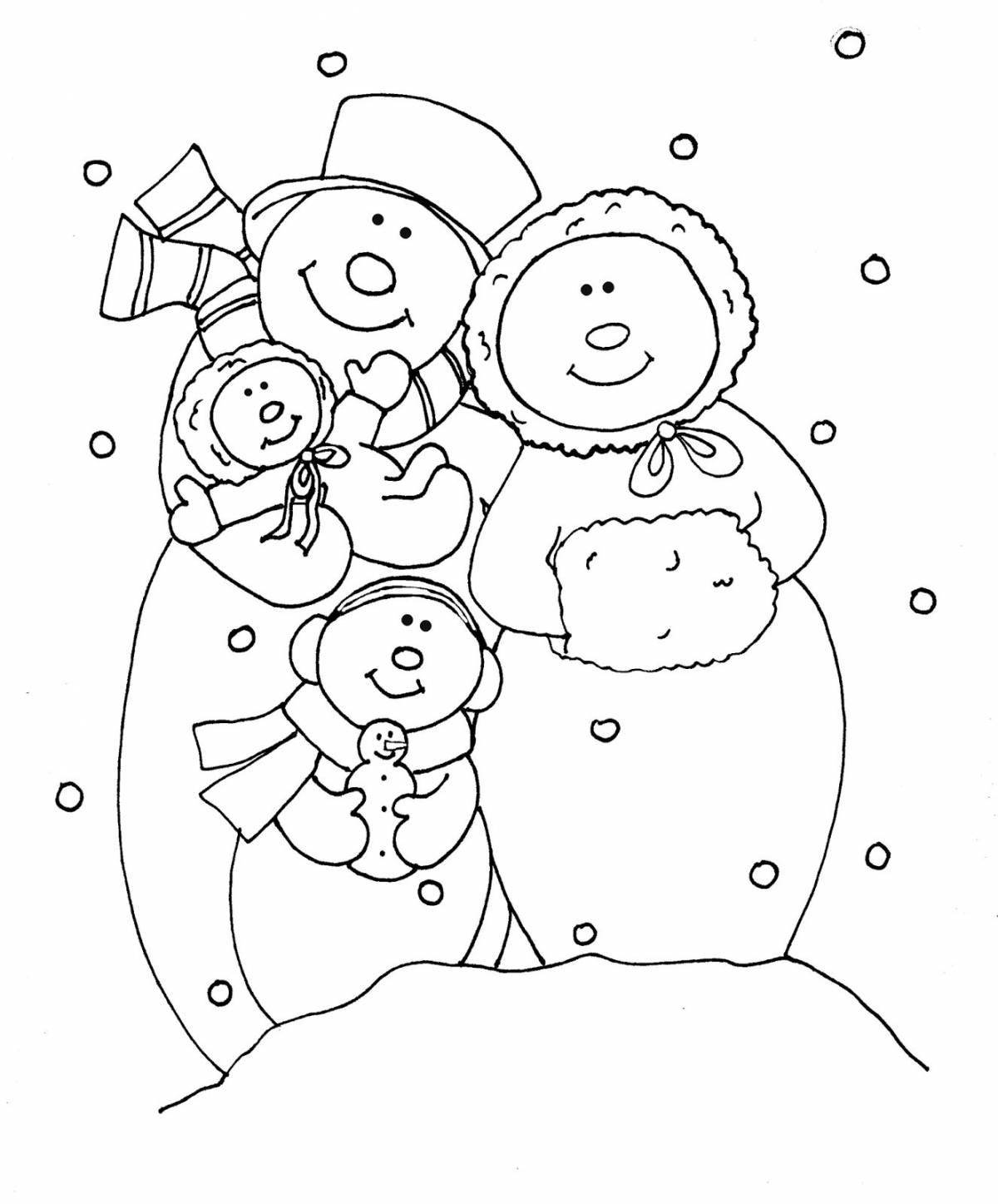 Glowing snowmen coloring page