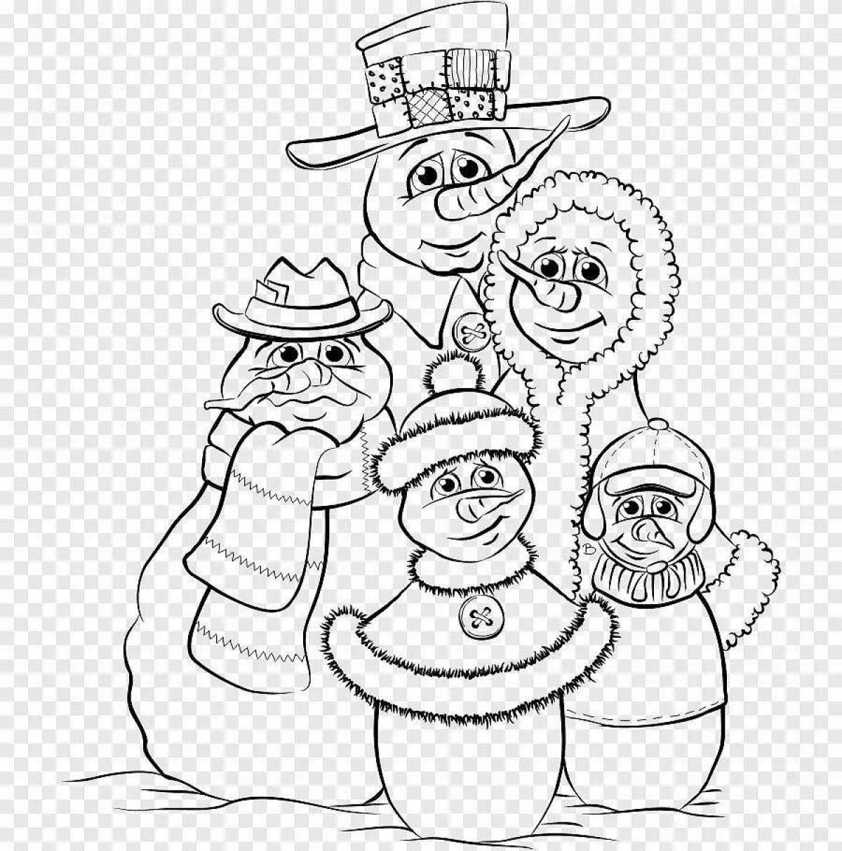 Coloring page adorable snowman family