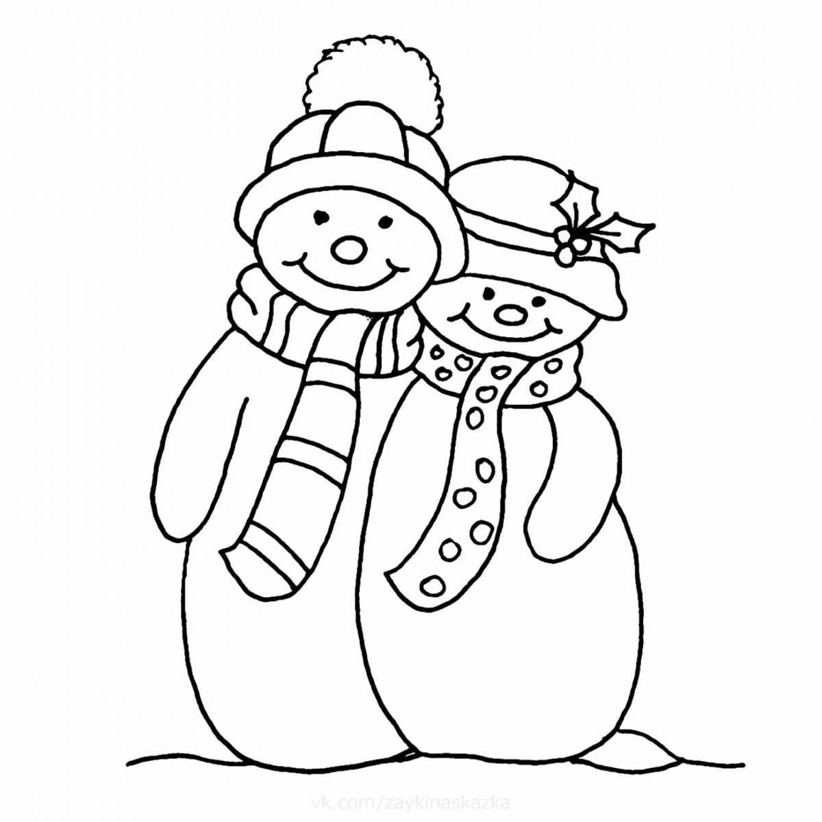 Fancy snowman family coloring book