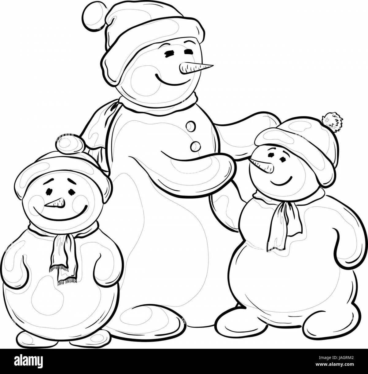 Animated snowman family coloring page