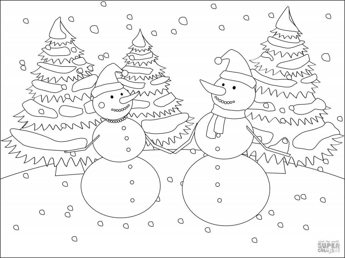 Fairytale family coloring of snowmen