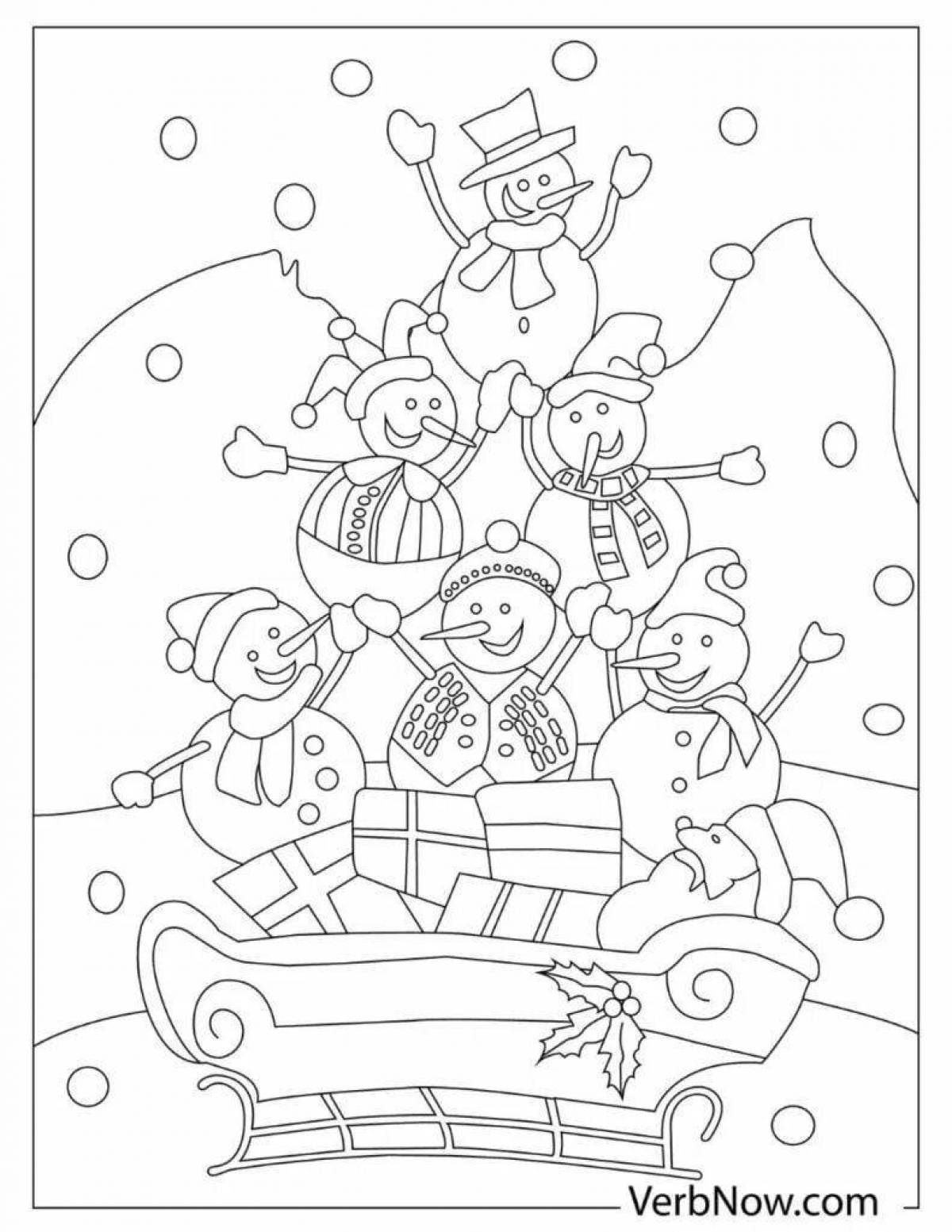 Раскраска большая семья снеговиков
