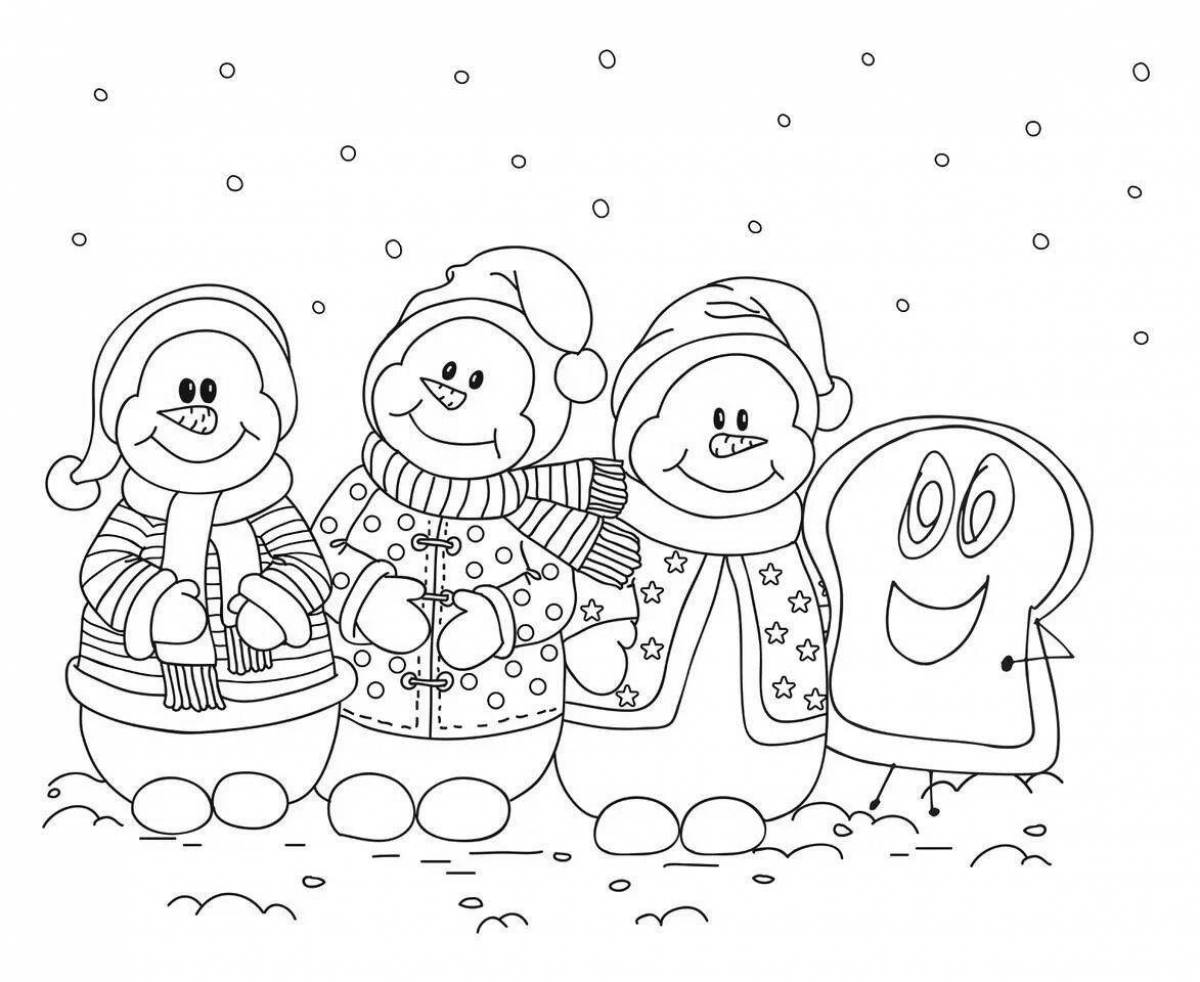 Изысканная семейная раскраска снеговиков