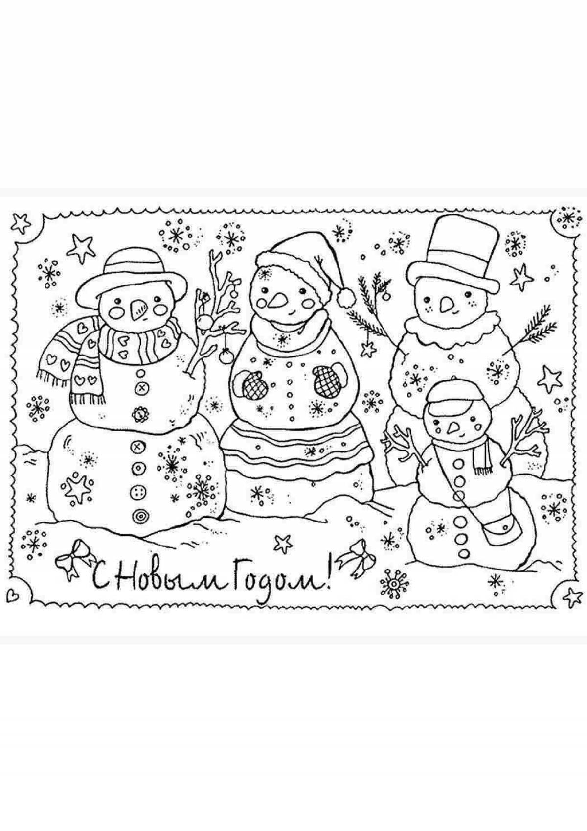 Glossy snowman family coloring book