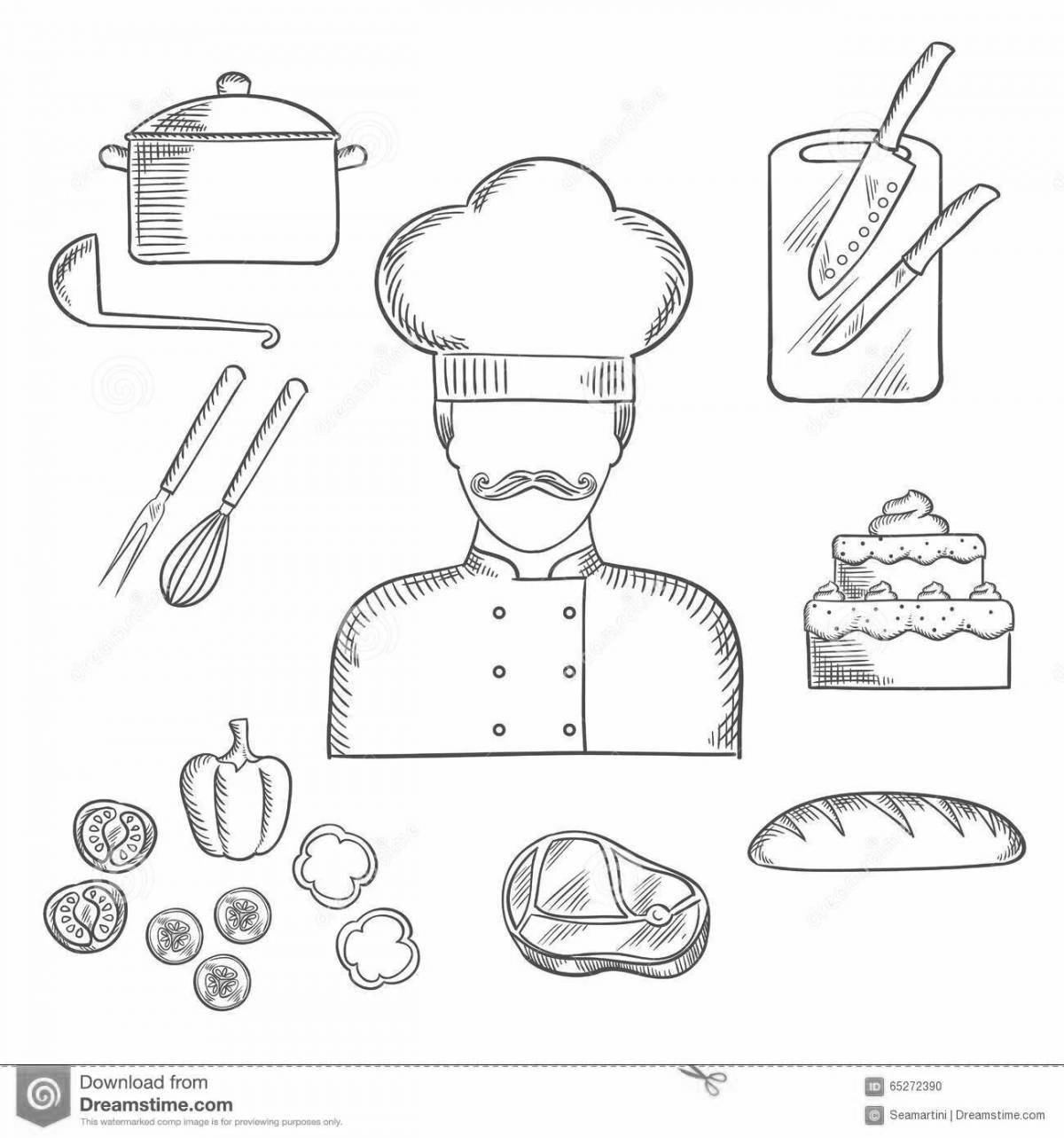 Playful cook tools coloring page