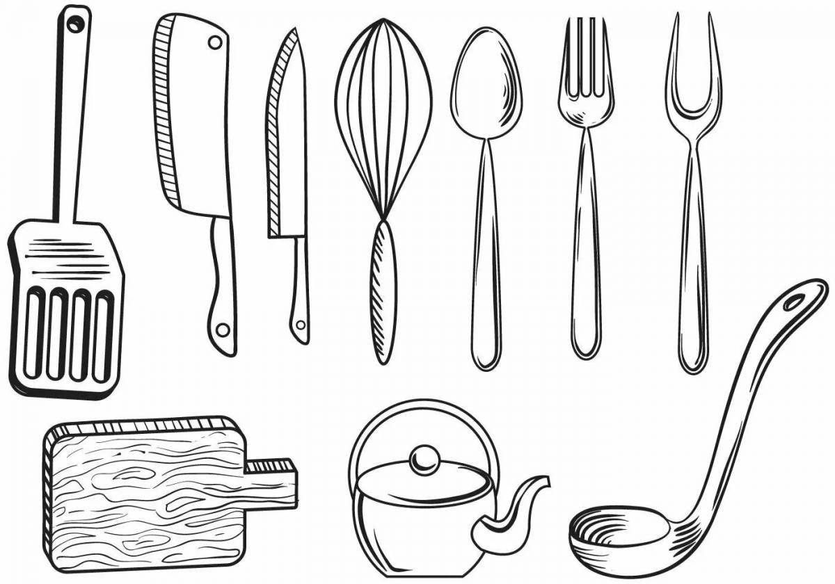 Intricate kitchen tools coloring book