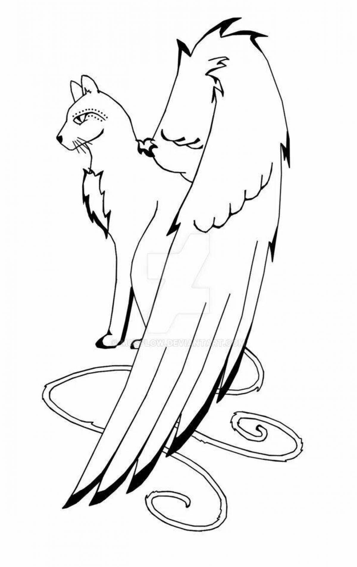 Colorful flying cat coloring page