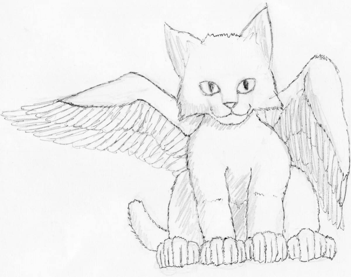 Adorable flying cat coloring page