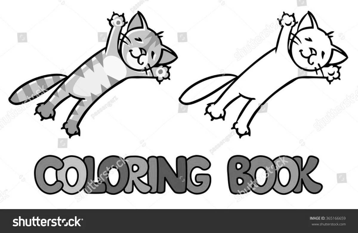 Coloring book bright flying cat