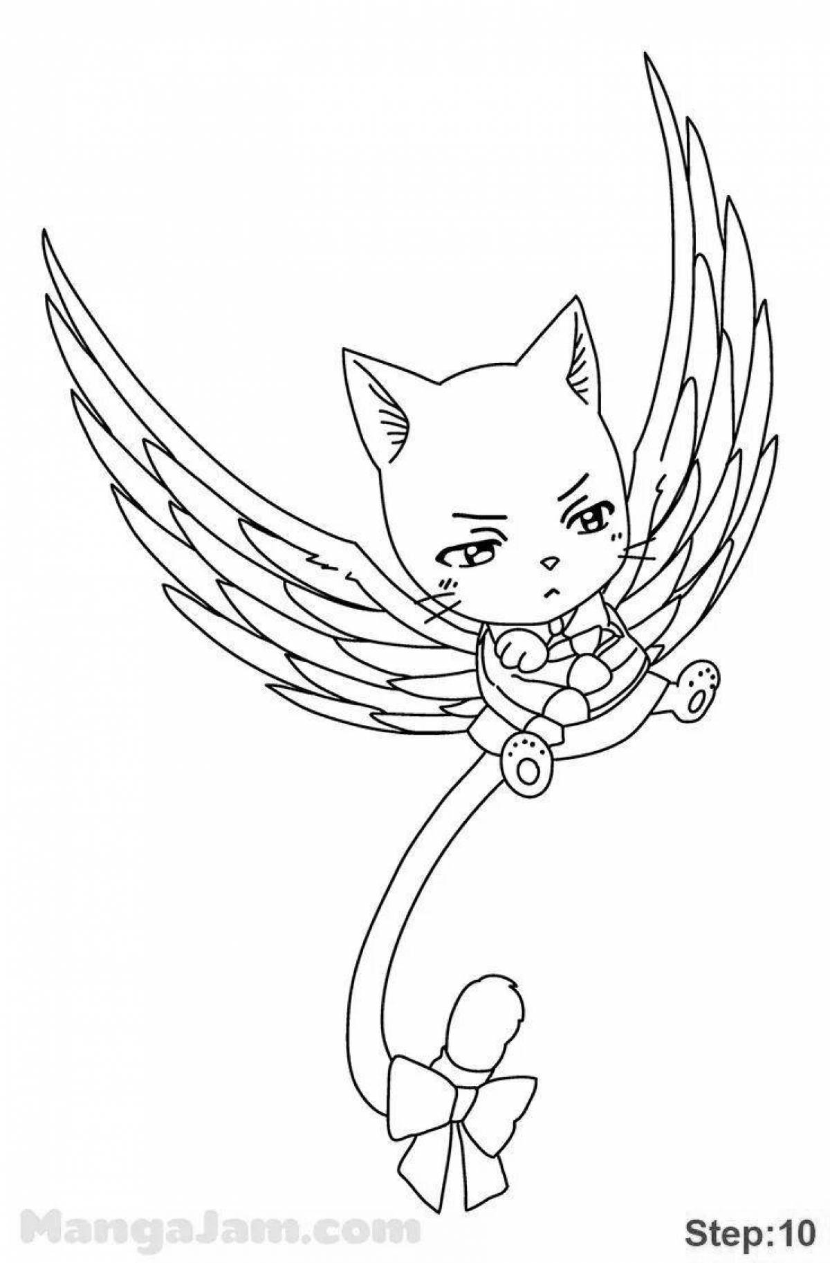 Coloring book shiny flying cat