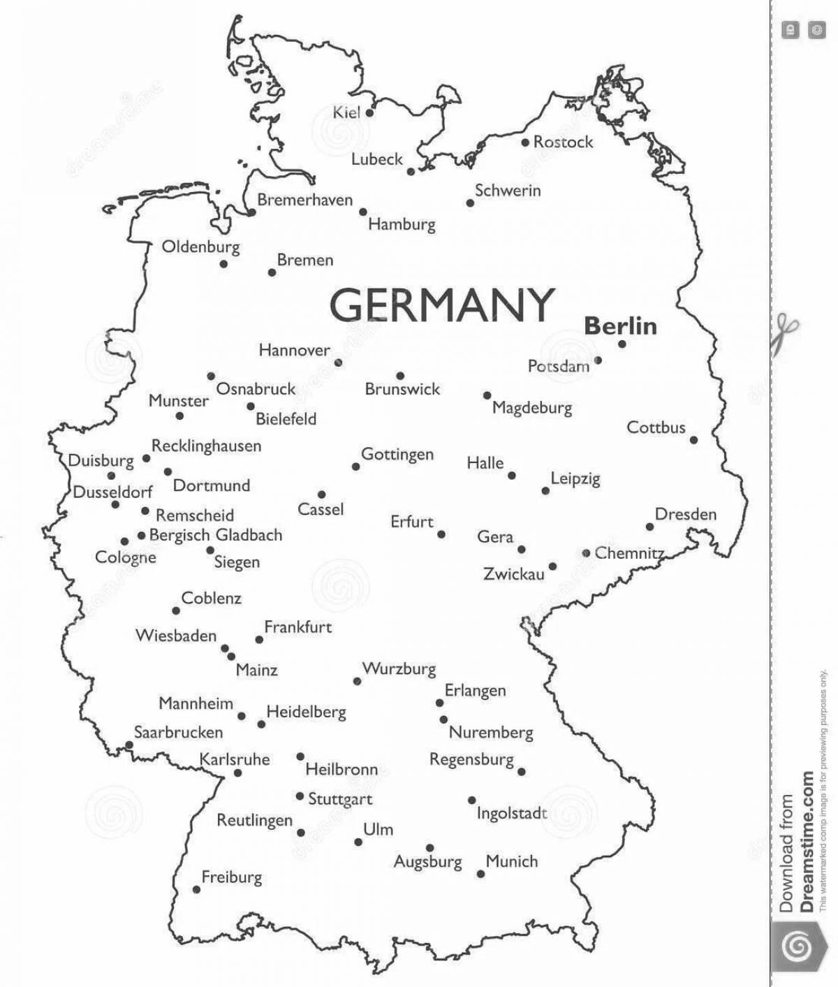 Уникальная страница раскраски карты германии