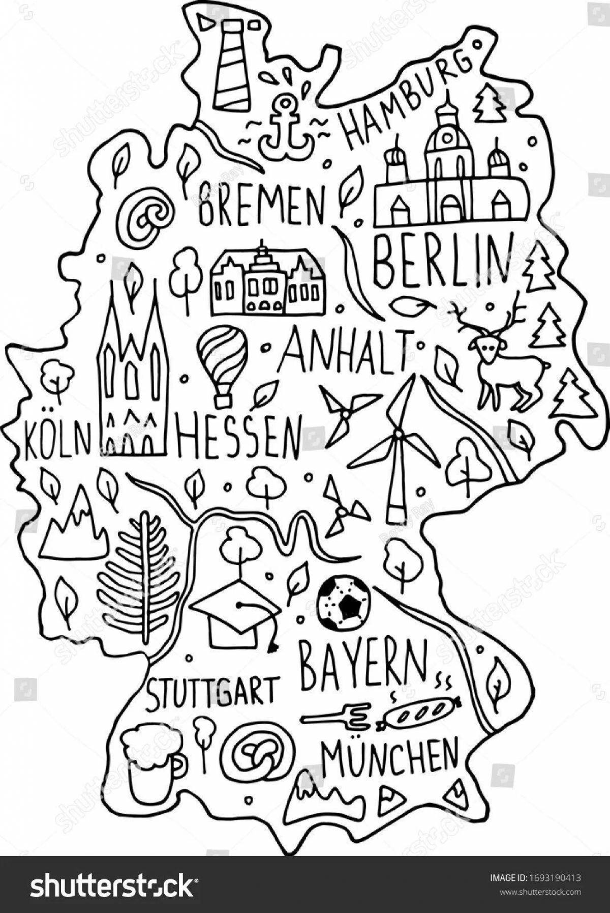 Игривая страница раскраски карты германии