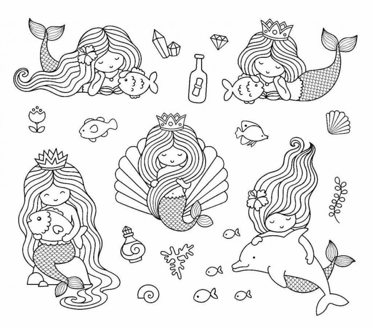 Joyful little mermaid coloring book