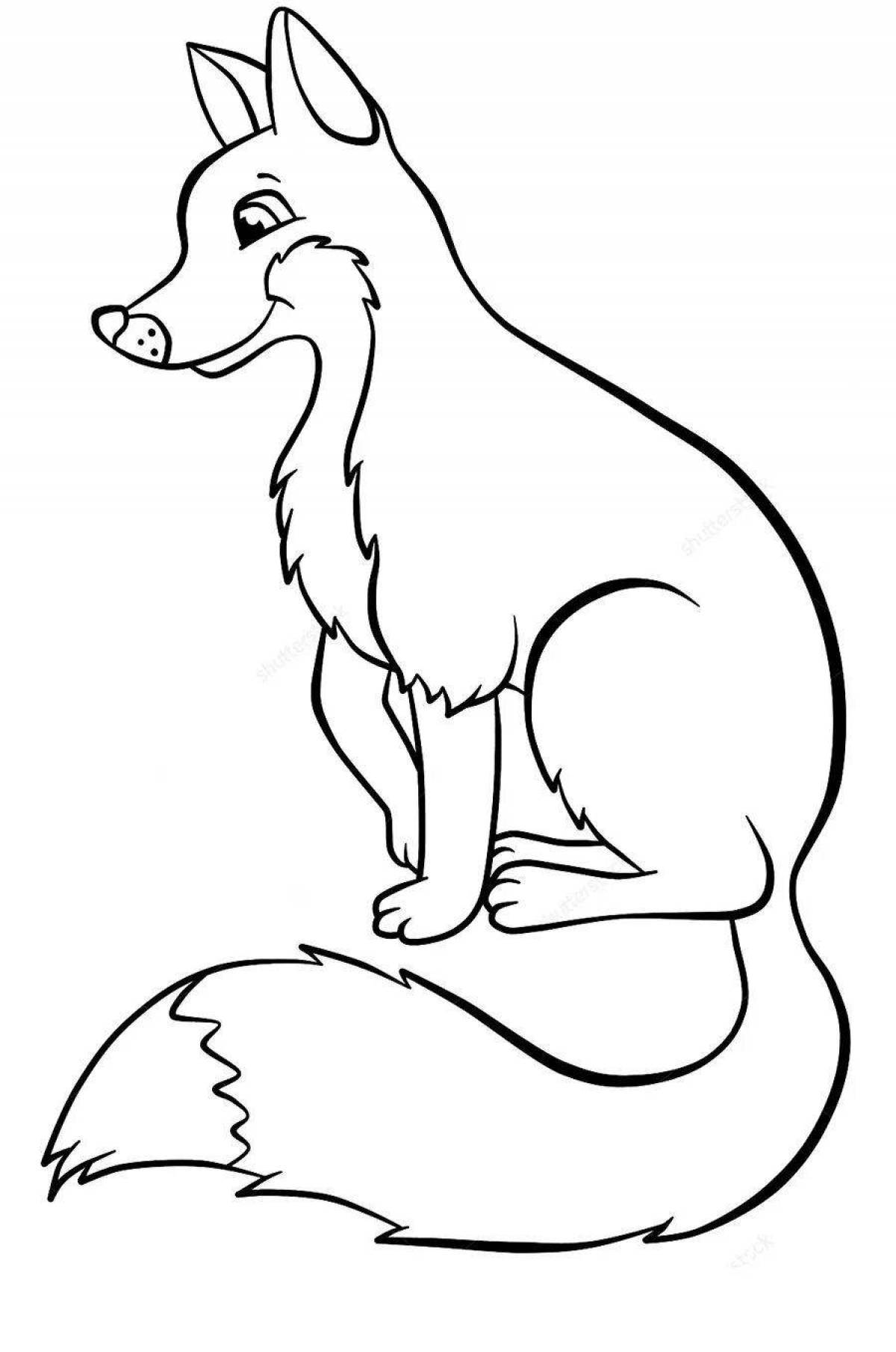 Coloring book cheerful sitting fox