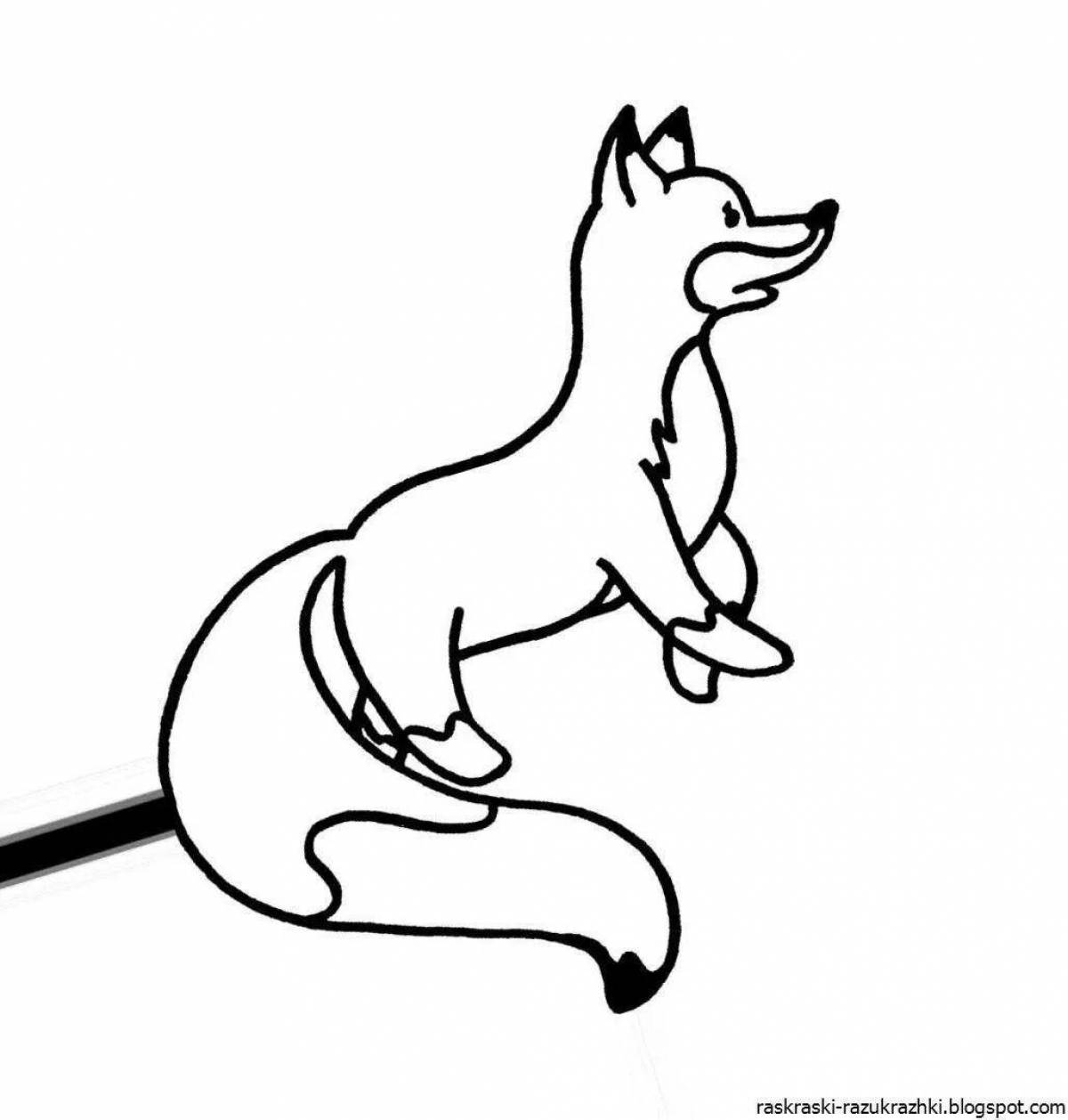 Анимированная страница раскраски сидящей лисы