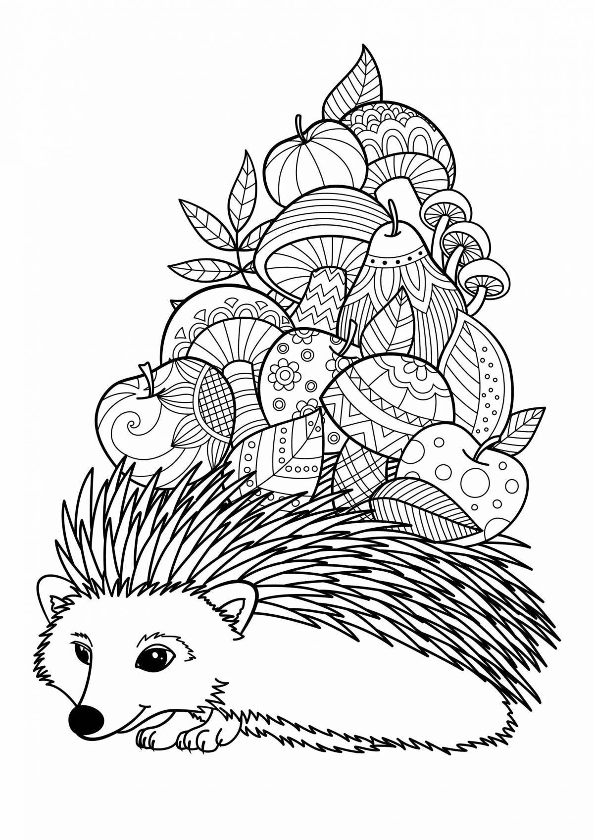 Coloring book joyful antistress hedgehog