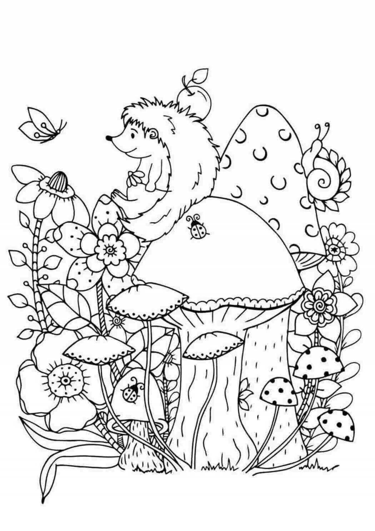 Coloring book magical anti-stress hedgehog