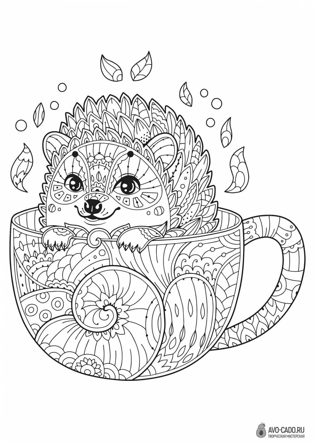 Animated anti-stress hedgehog coloring book