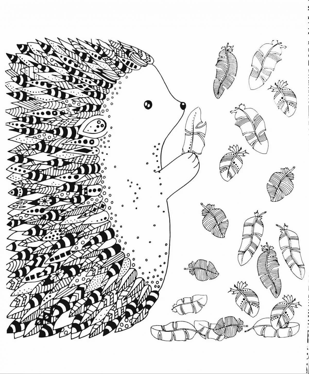 Coloring page blissful anti-stress hedgehog