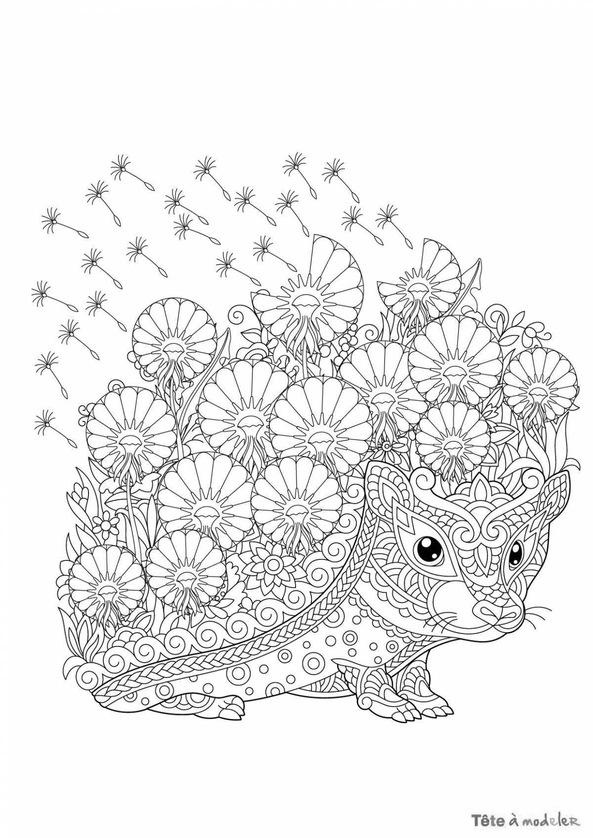 Coloring book glamor antistress hedgehog