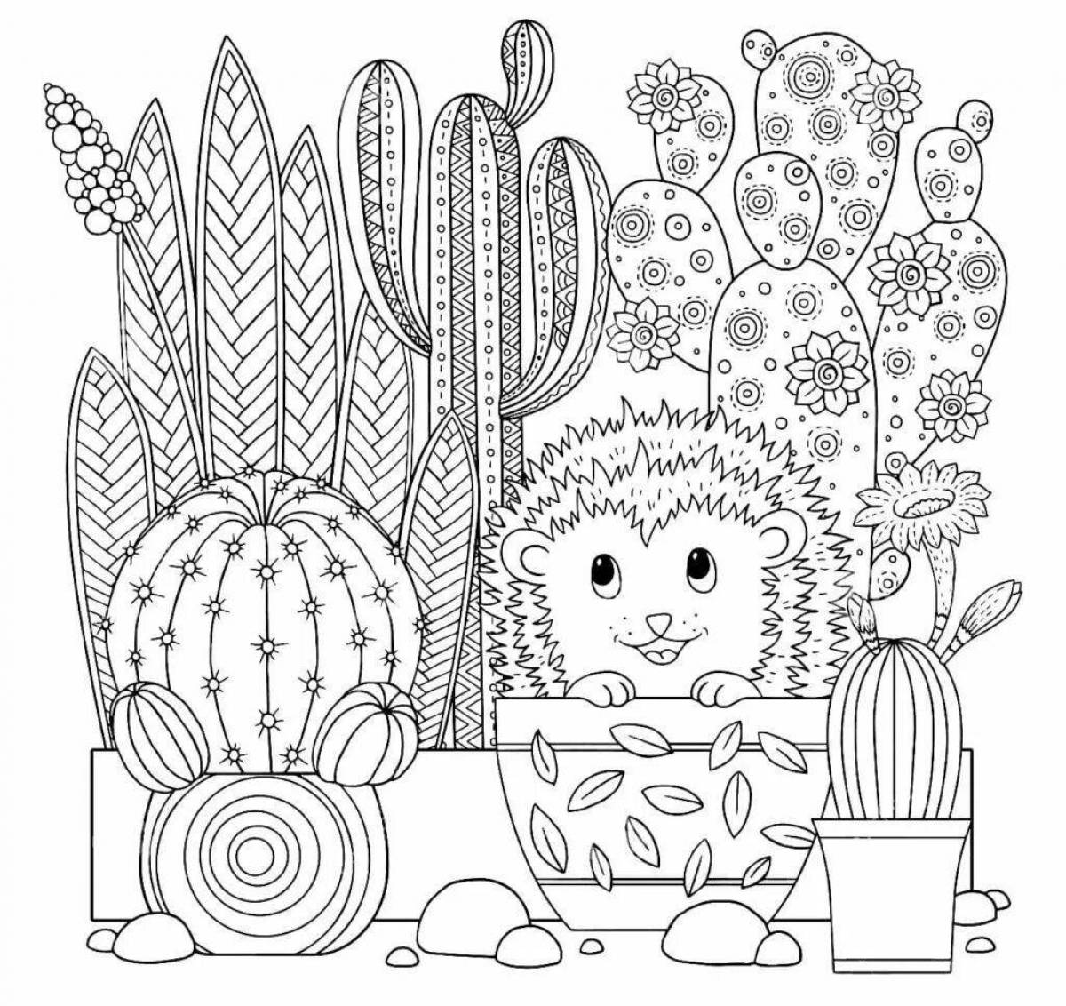Красочная страница раскраски кактусов
