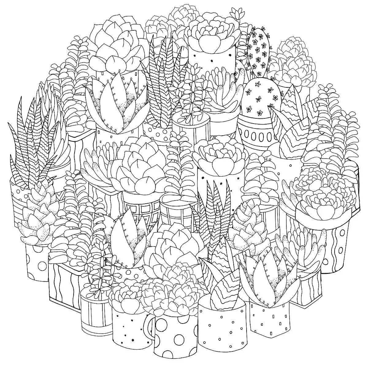 Расслабляющая страница раскраски кактусов