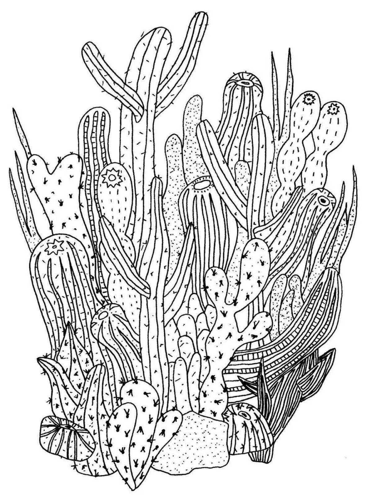 Яркая страница раскраски кактусов