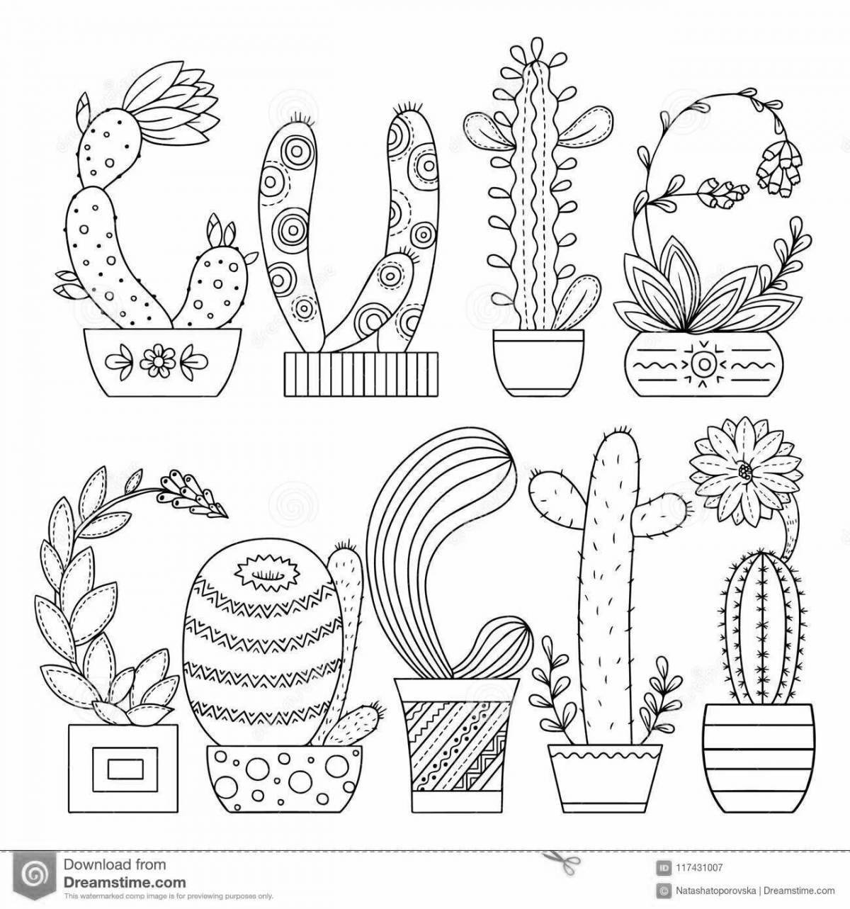 Очаровательная страница раскраски кактусов