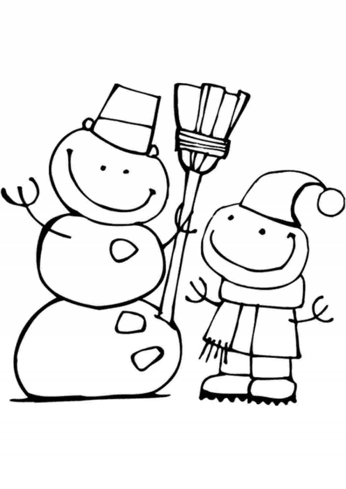 Радостная раскраска симпатичный снеговик