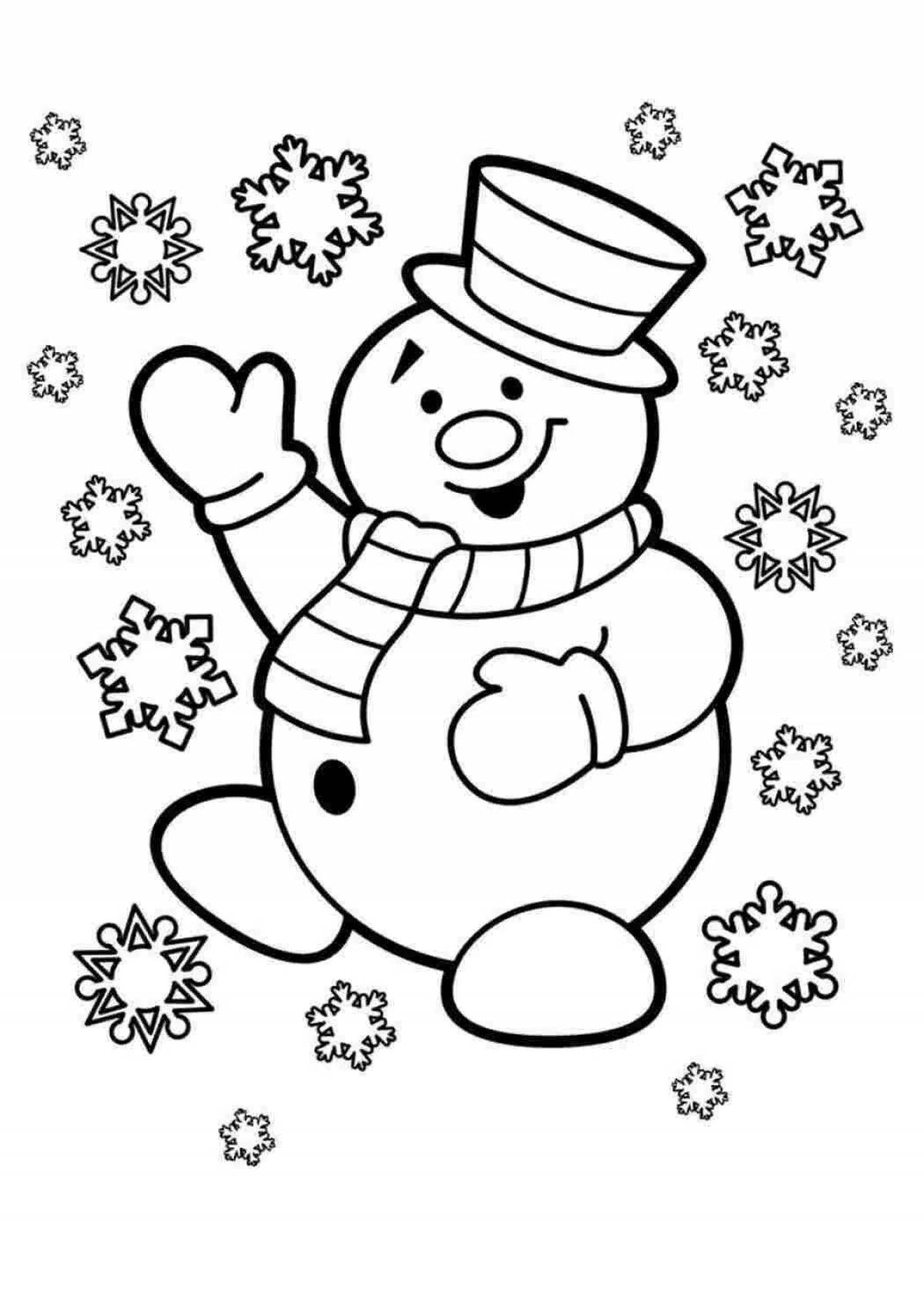 Smiling cute snowman coloring book