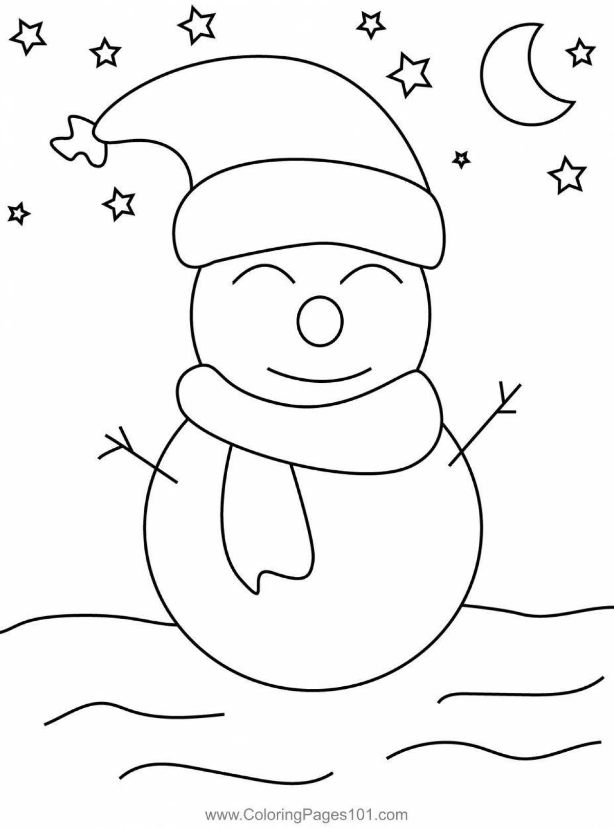 Яркая раскраска симпатичный снеговик