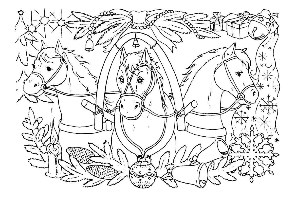 Adorable winter horses coloring page