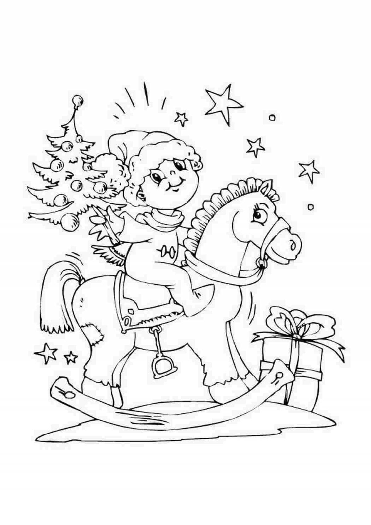 Coloring page beautiful winter horses