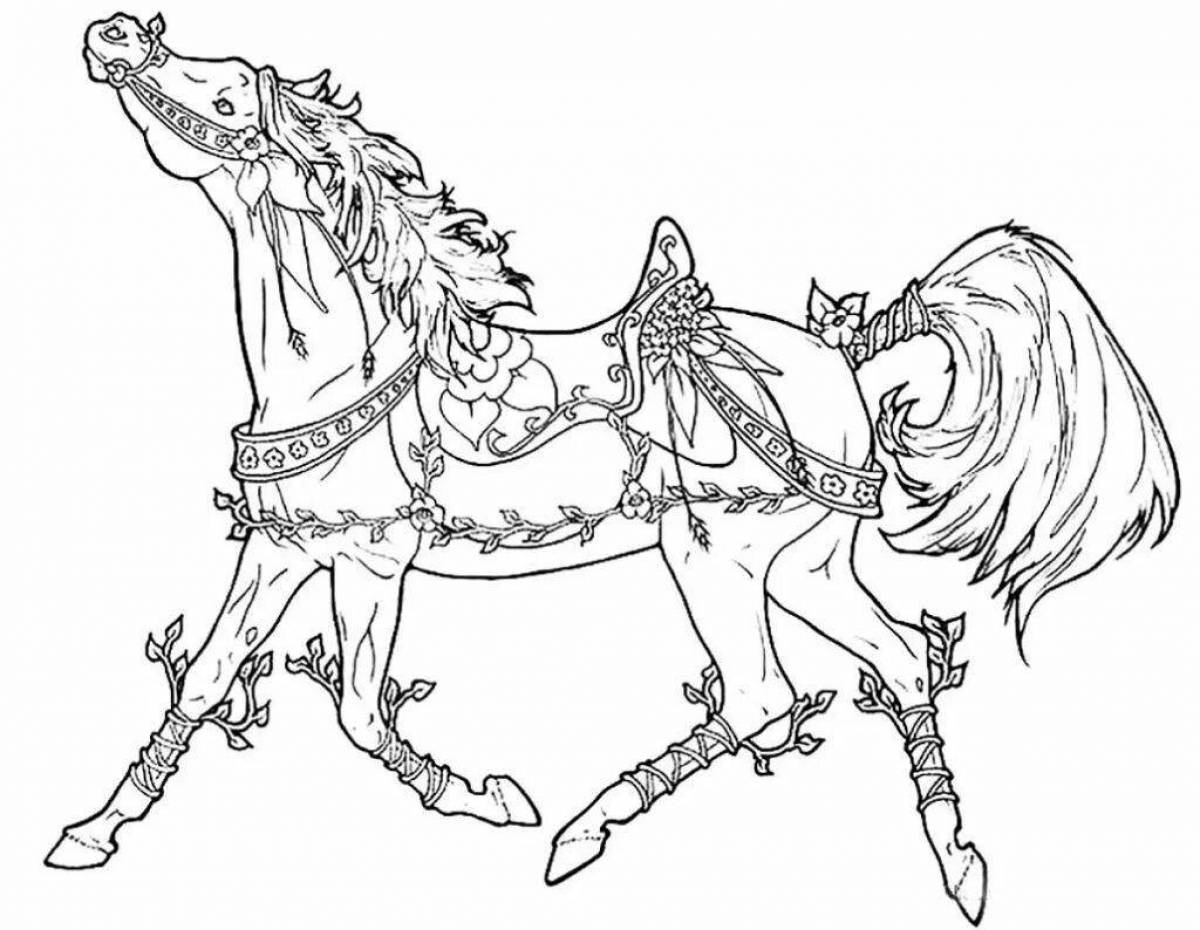 Vivid winter horses coloring page