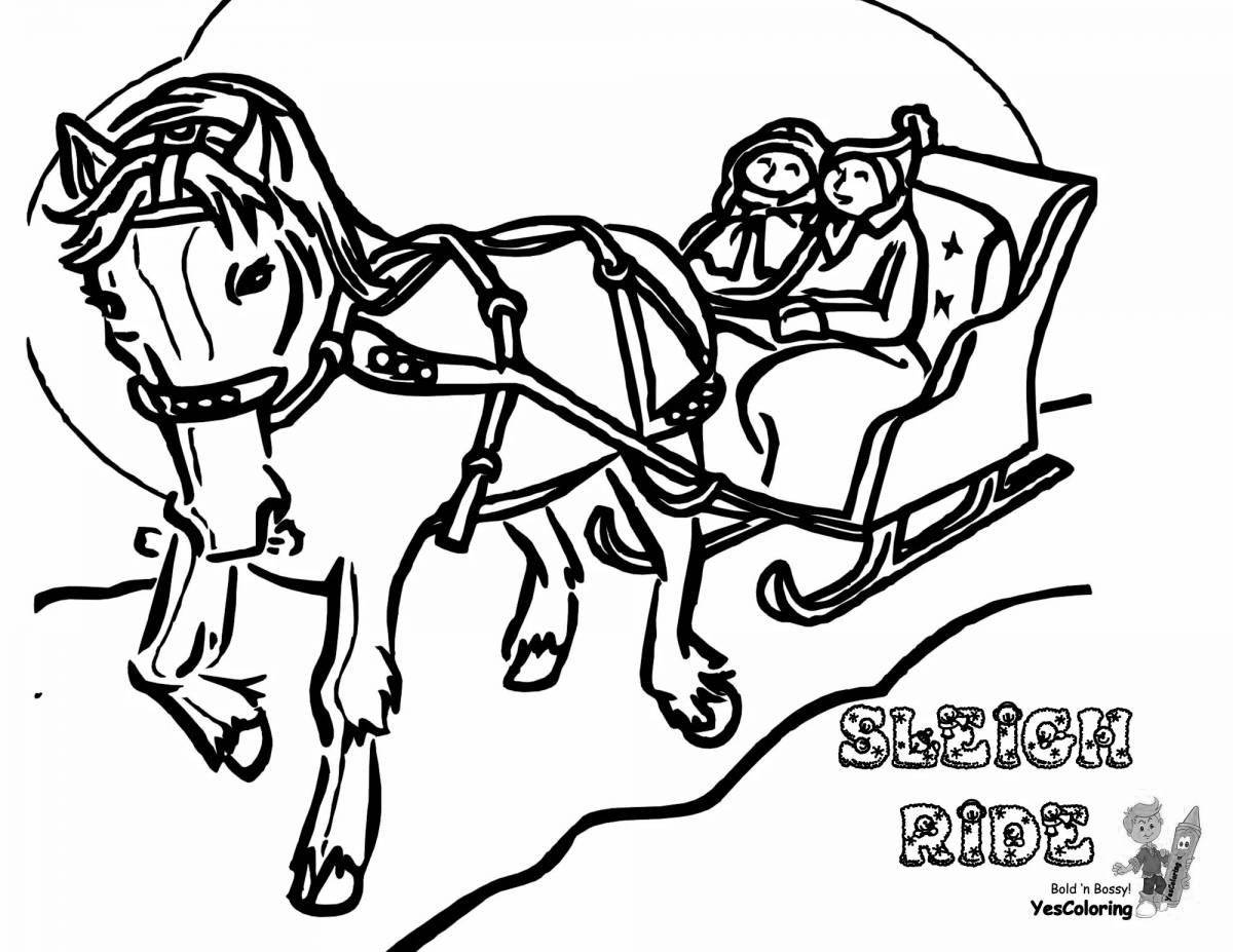 Glowing winter horses coloring page