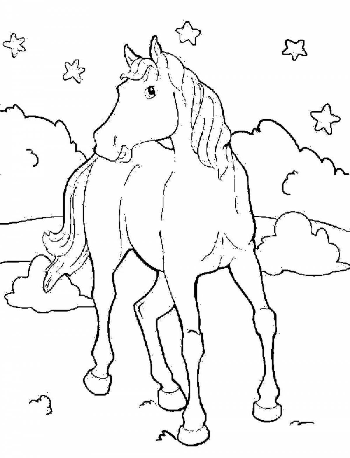 Shiny winter horses coloring book