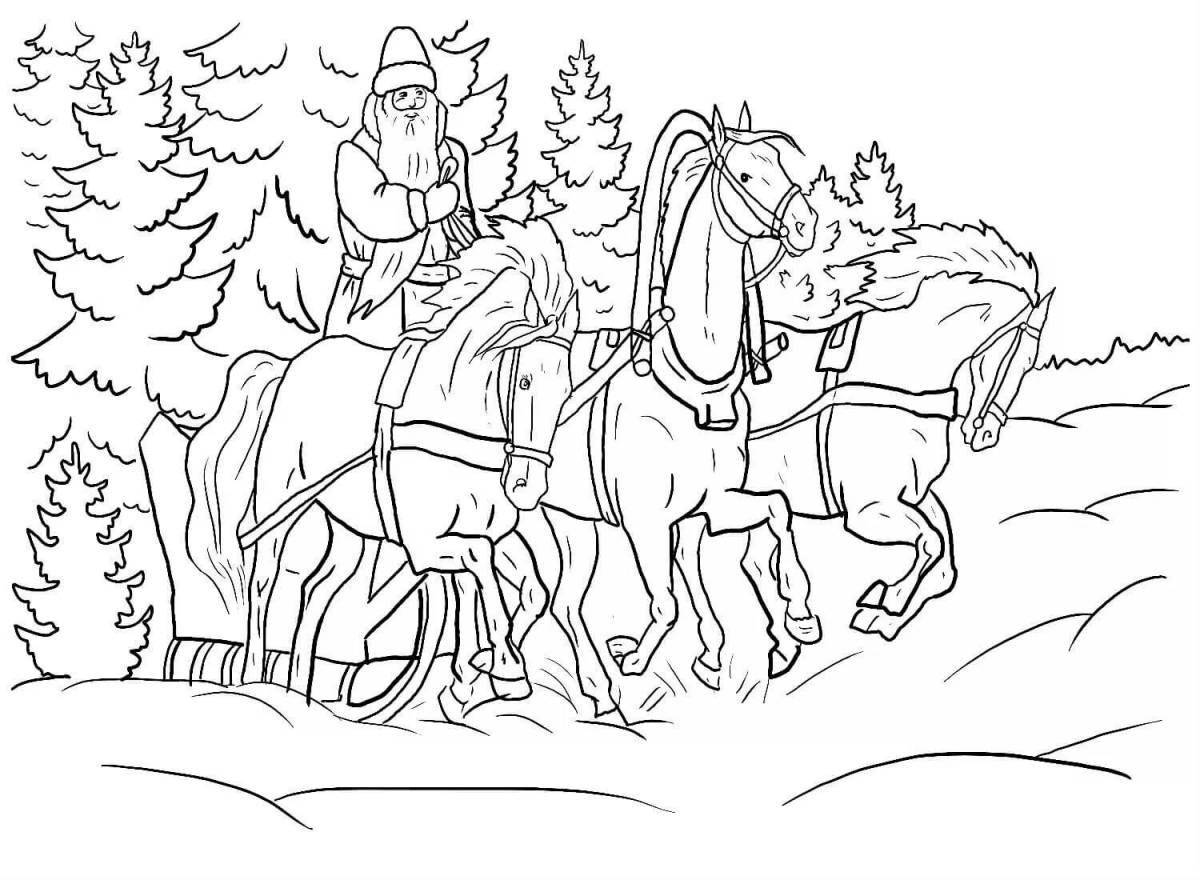 Graceful winter horses coloring page