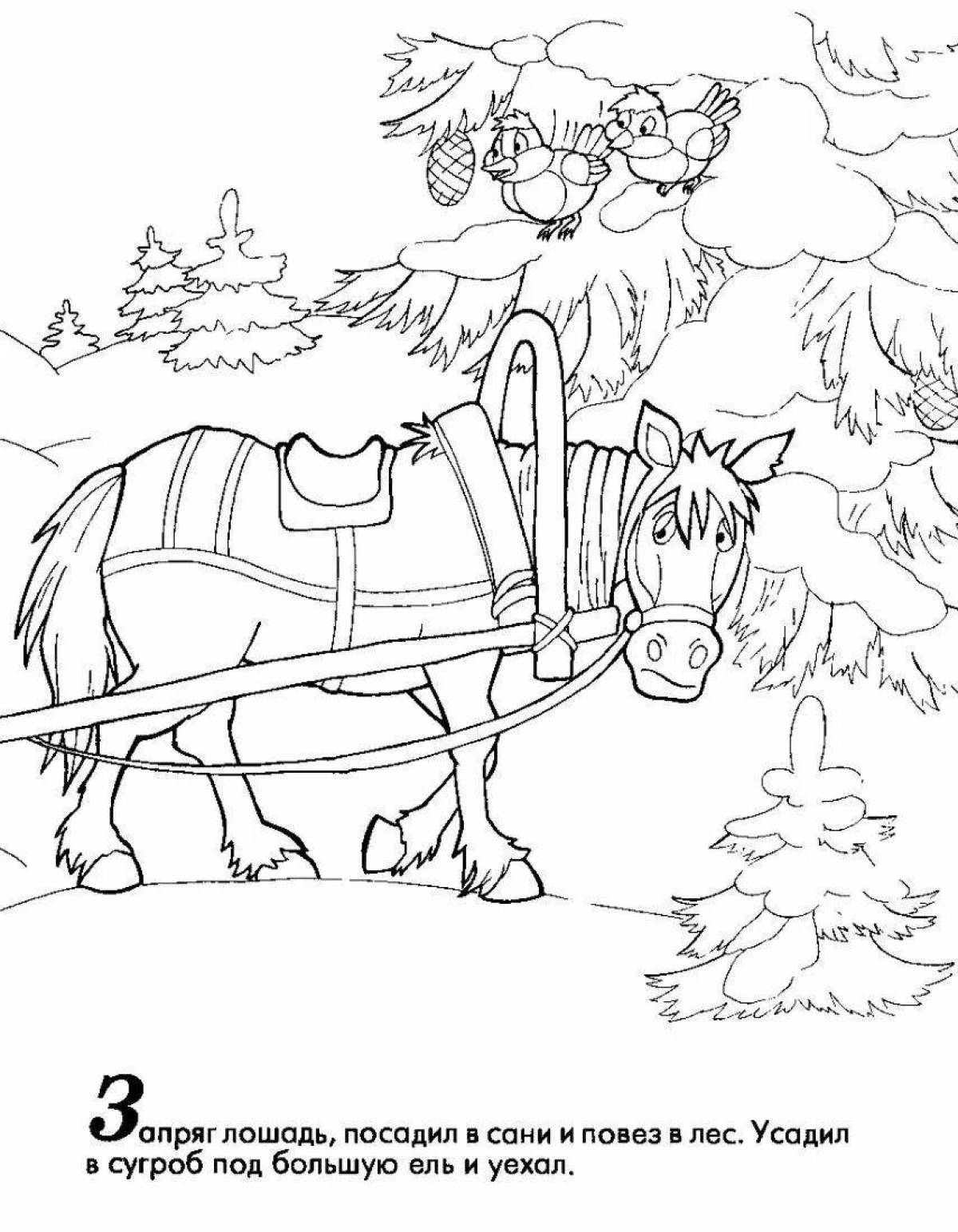 Coloring cute winter horses