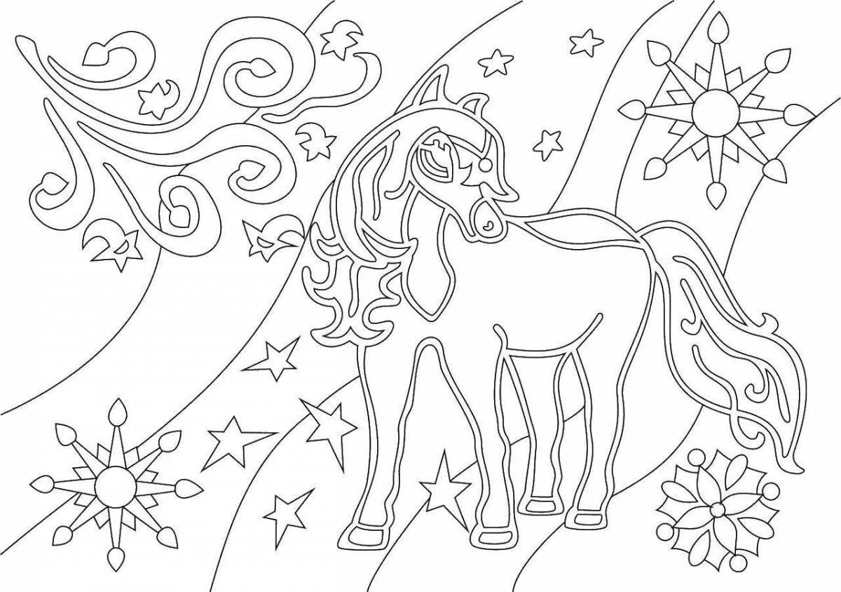 Majestic winter horse coloring page