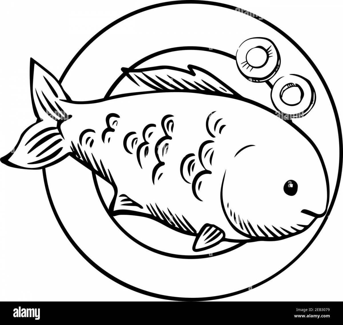 Colorful fried fish coloring page